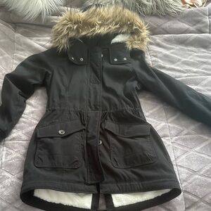 Women's Black Parka with Faux Fur Hood